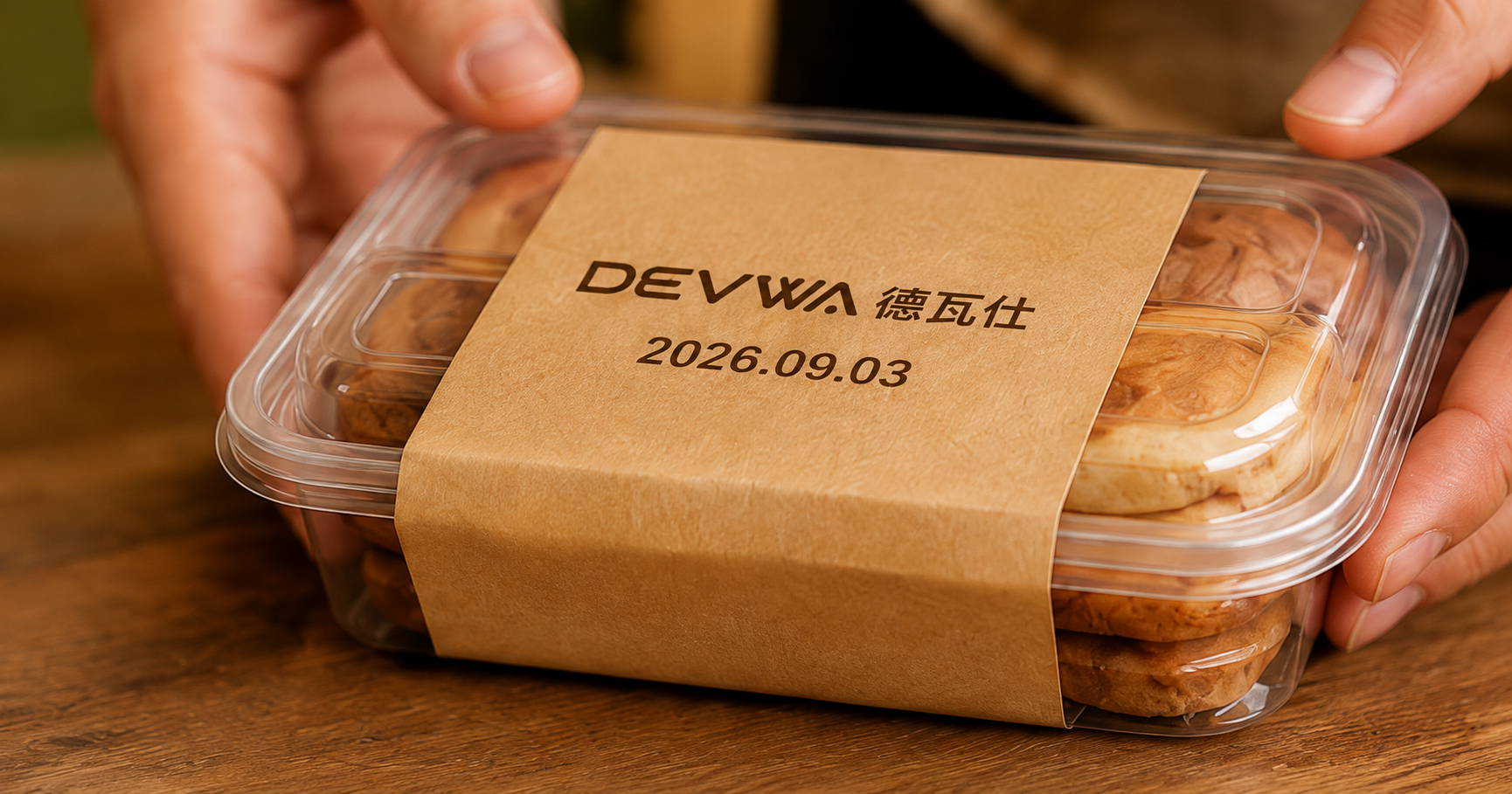 印有德瓦仕品牌和日期的烘焙食品包装
